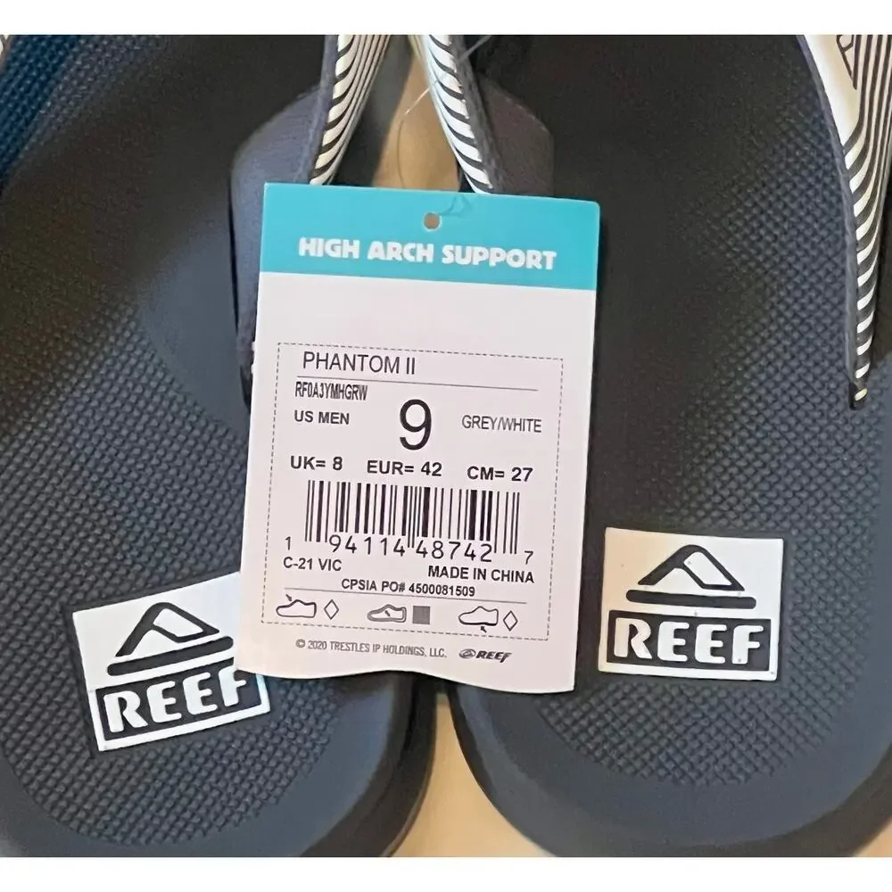 REEF Phantom II Men's Grey White Flip Flops Sandals Size 9 NWT